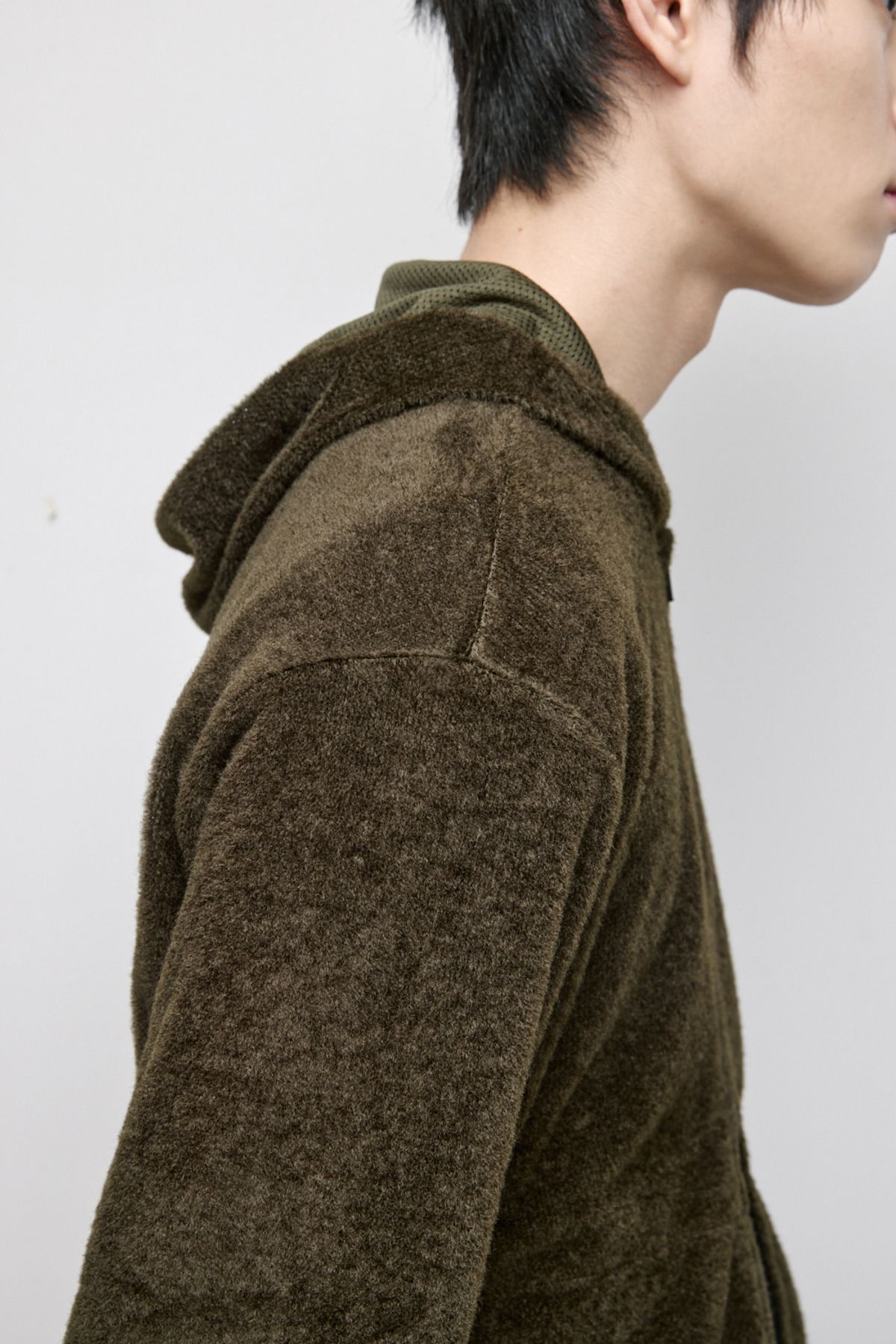 해칭룸(HATCHINGROOM) Fuzzy Mesh Hoodie Khaki