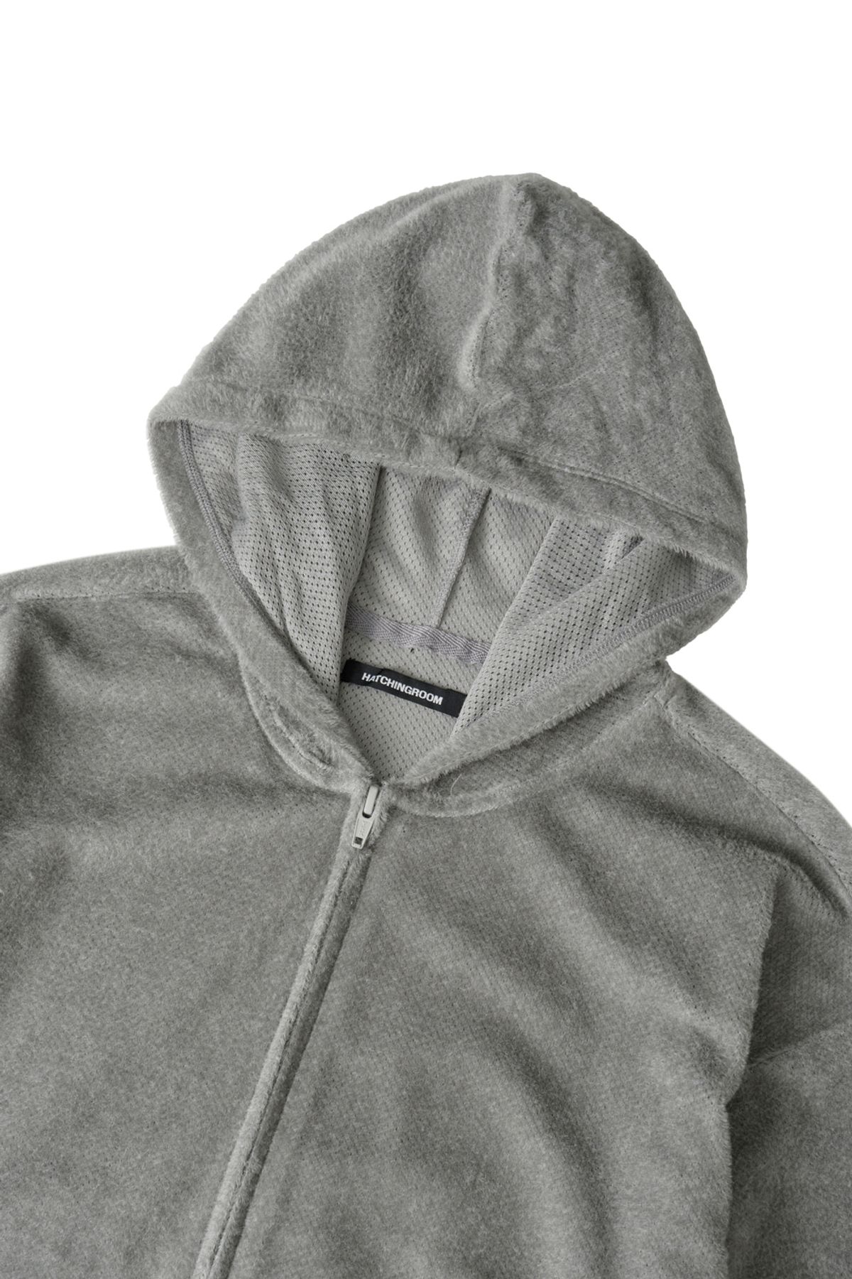 해칭룸(HATCHINGROOM) Fuzzy Mesh Hoodie Light Grey