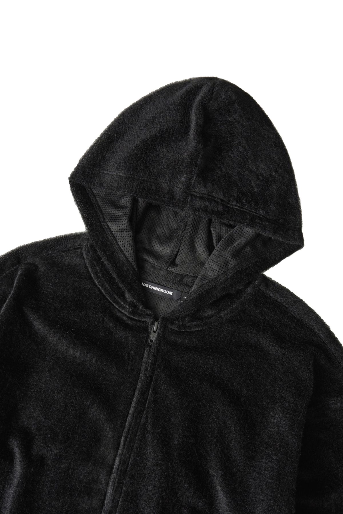 해칭룸(HATCHINGROOM) Fuzzy Mesh Hoodie Black