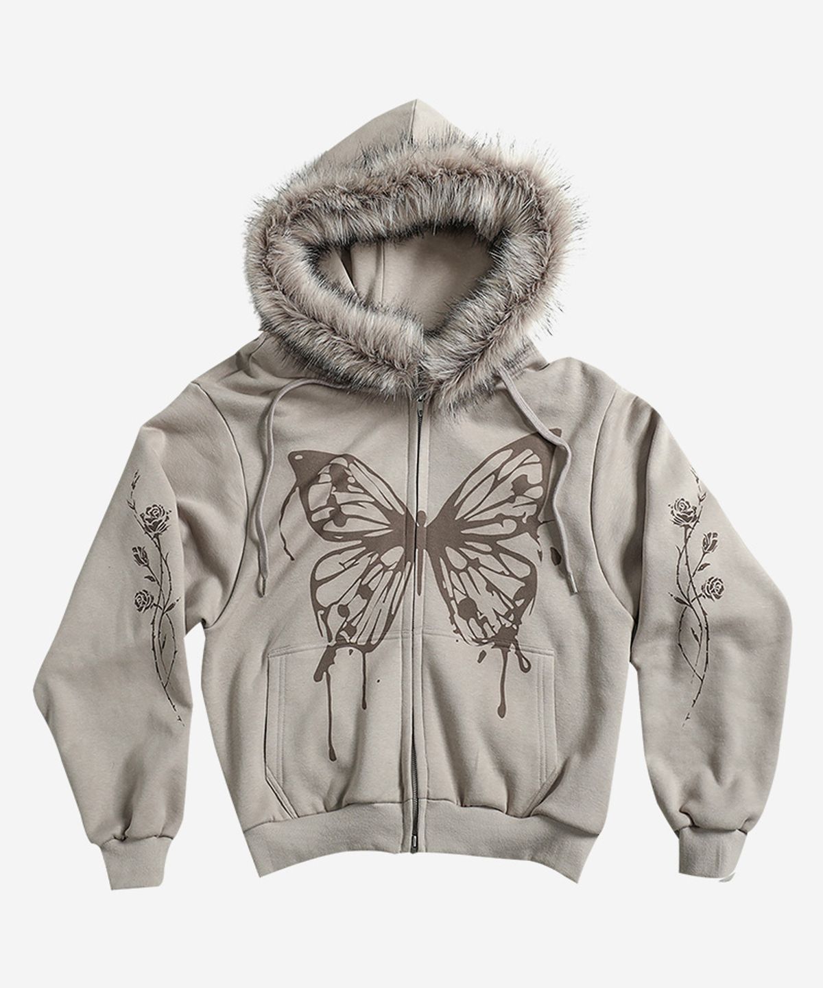 달링유어배드(DARLING, YOU'RE BAD) BUTTERFLY SPLATTER ZIP-UP #BEIGE(기모/퍼탈부착)