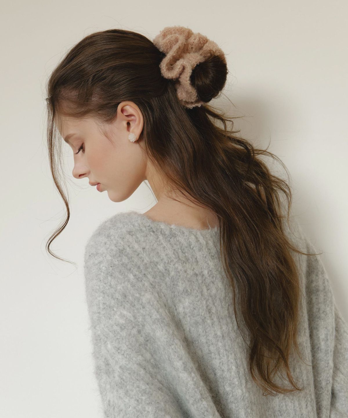 둥그런(DUNGEUREON) [Handmade] Knitting Scrunchie (Pink)