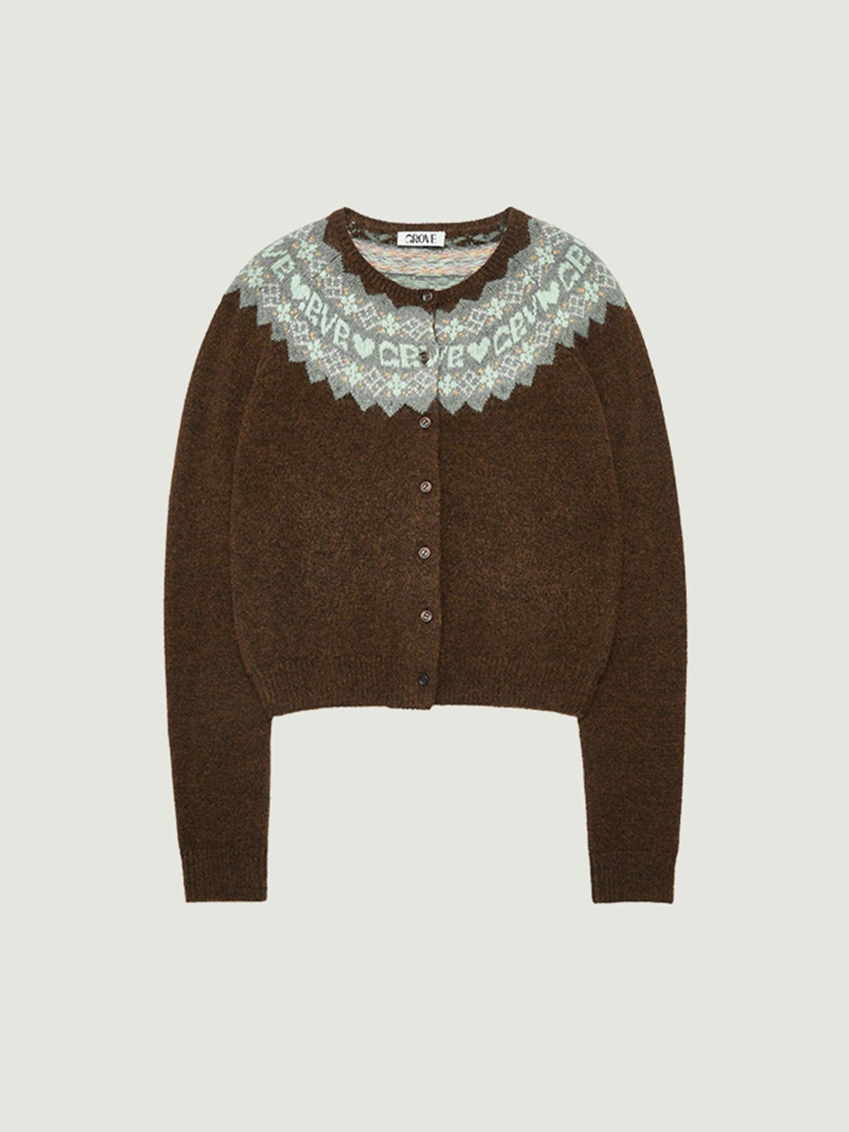 그로브(GROVE) BONA NORDIC KNIT CARDIGAN (BROWN)