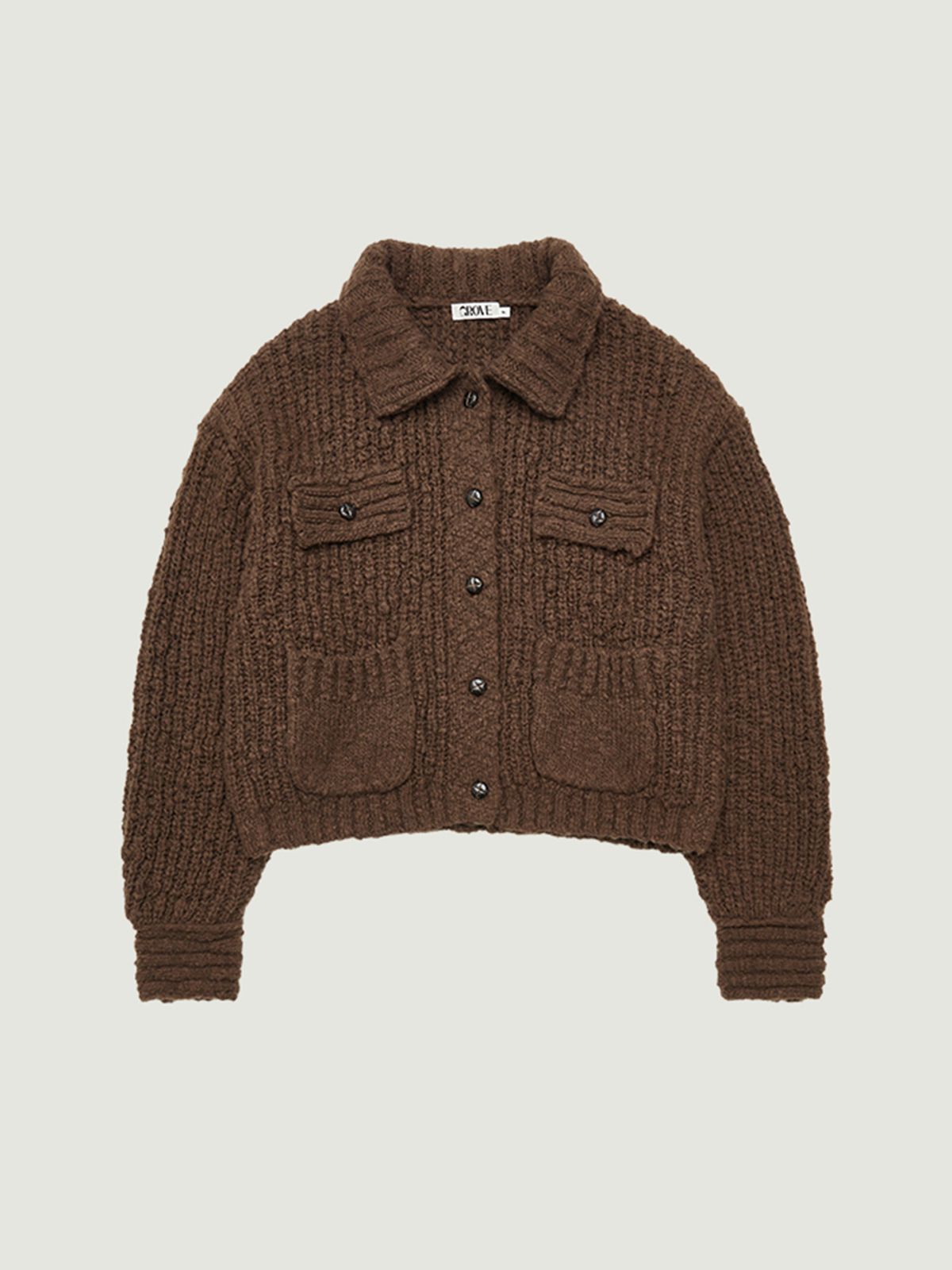 그로브(GROVE) AURORA COLLAR KNIT JACKET (BROWN)