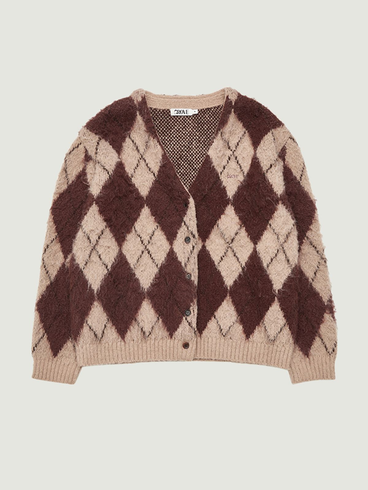 그로브(GROVE) ARIA BRUSHED ARGYLE CARDIGAN (WINE)