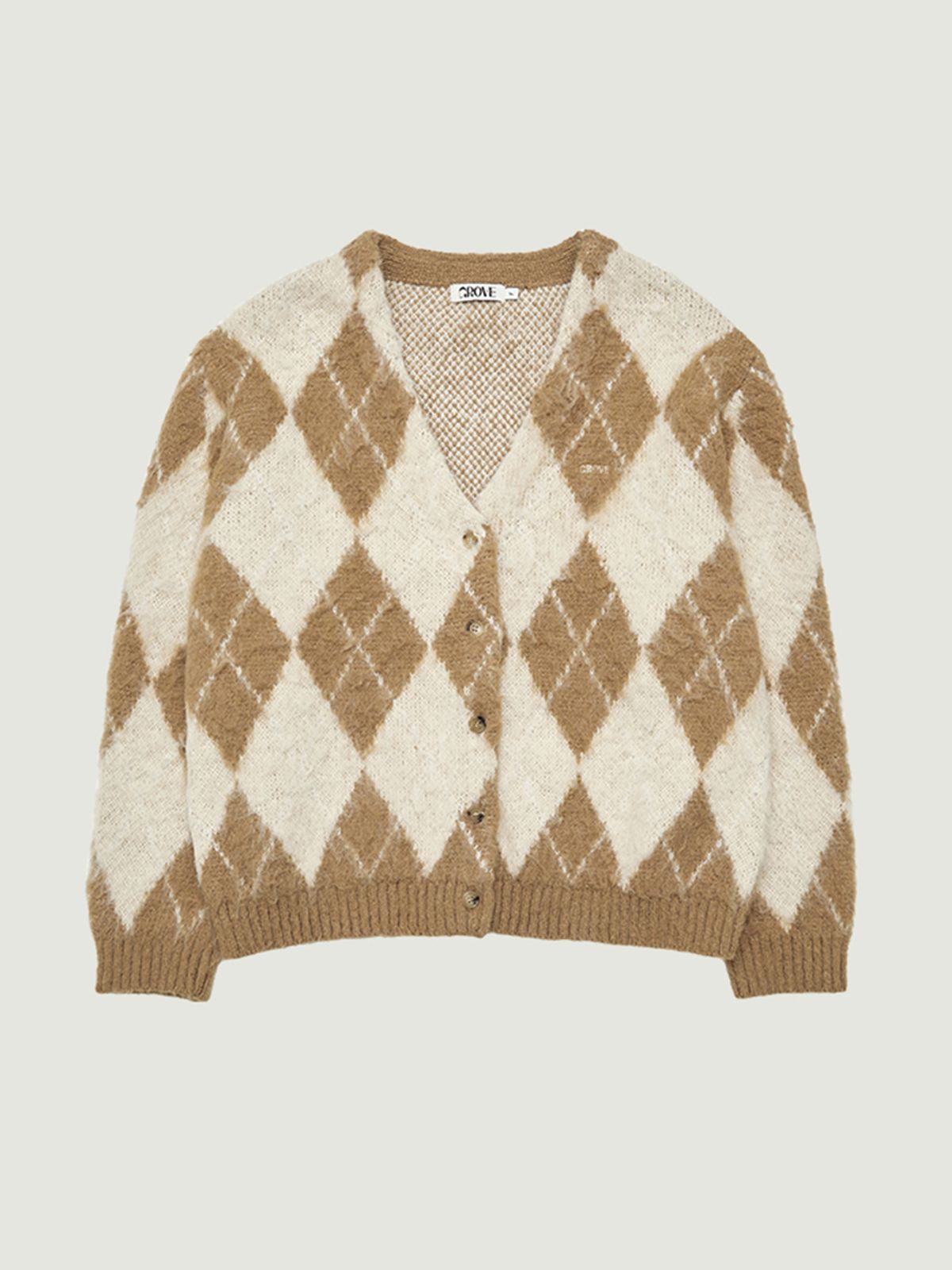 그로브(GROVE) ARIA BRUSHED ARGYLE CARDIGAN (BEIGE)