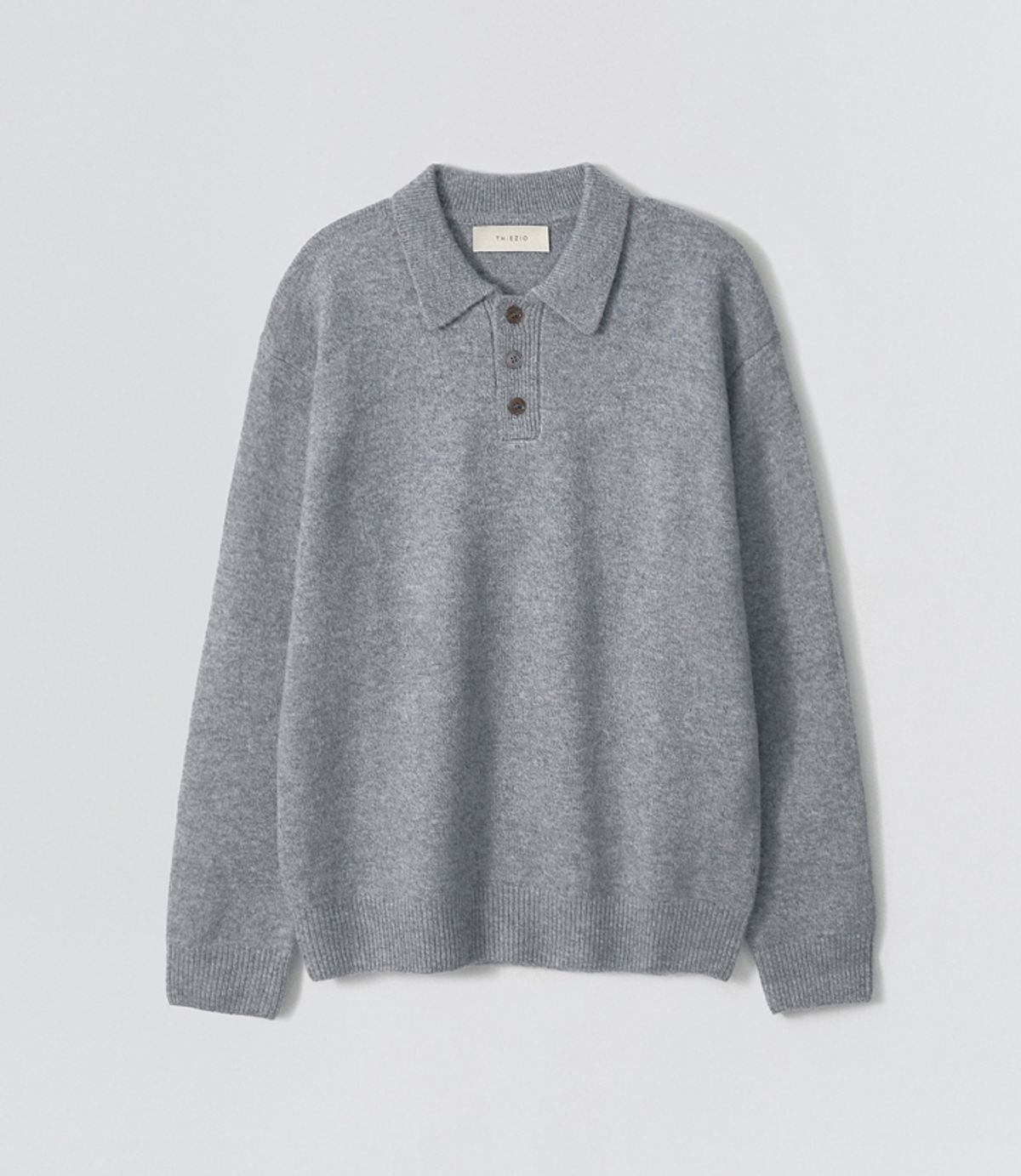 이지오(EZIO) Natural Button Collar Knit_Melange Grey