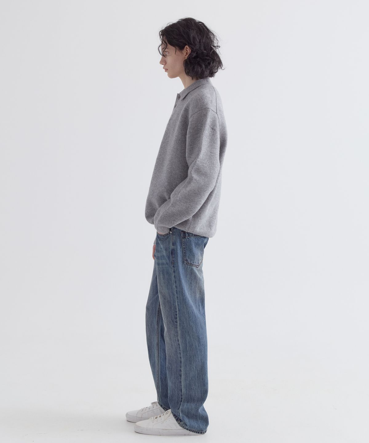 이지오(EZIO) Natural Button Collar Knit_Melange Grey