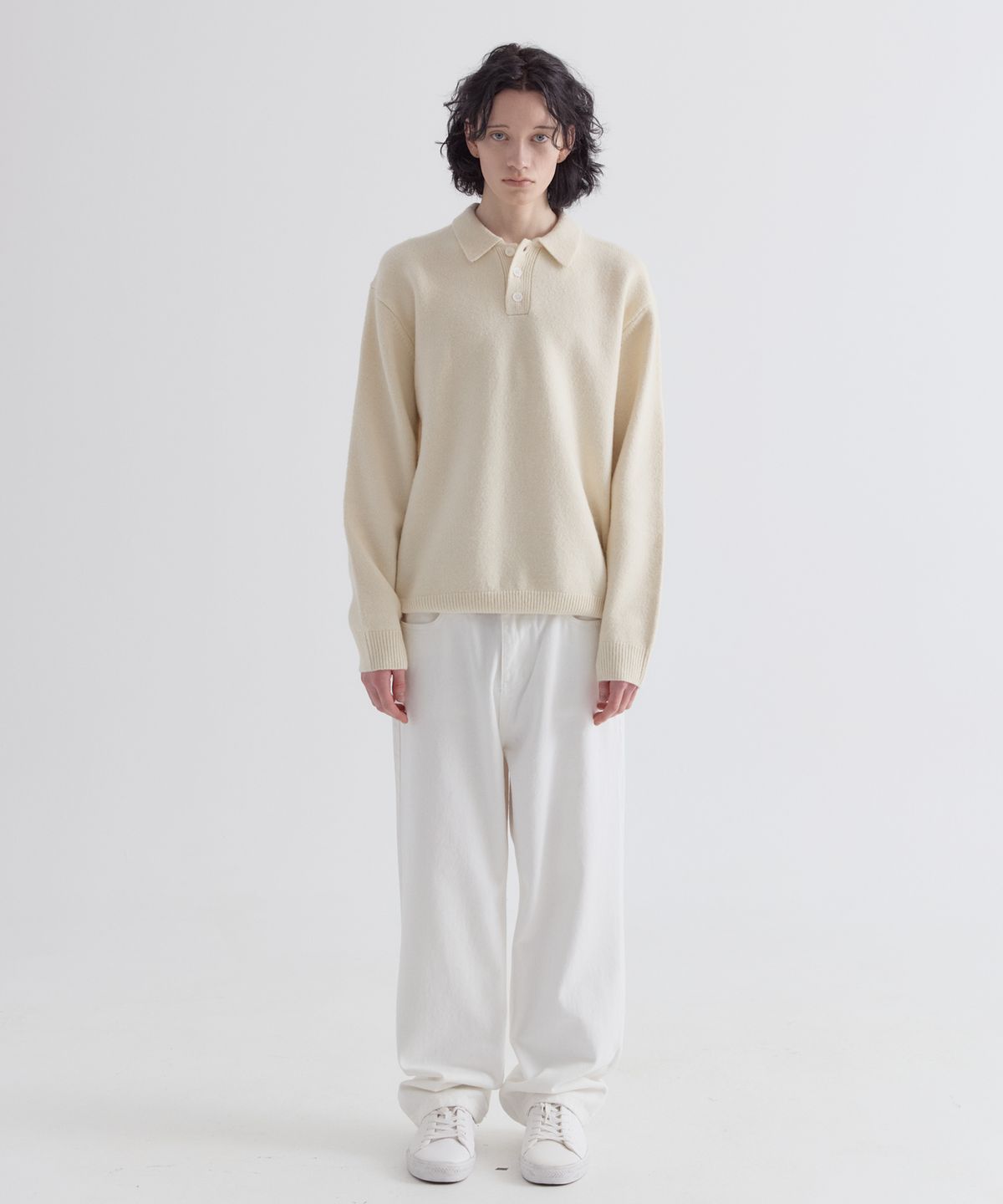 이지오(EZIO) Natural Button Collar Knit_Ivory