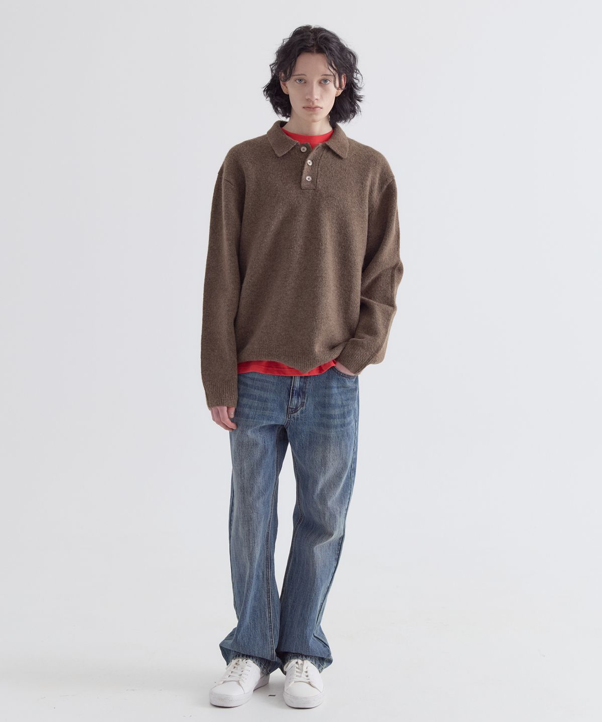 이지오(EZIO) Natural Button Collar Knit_Brown
