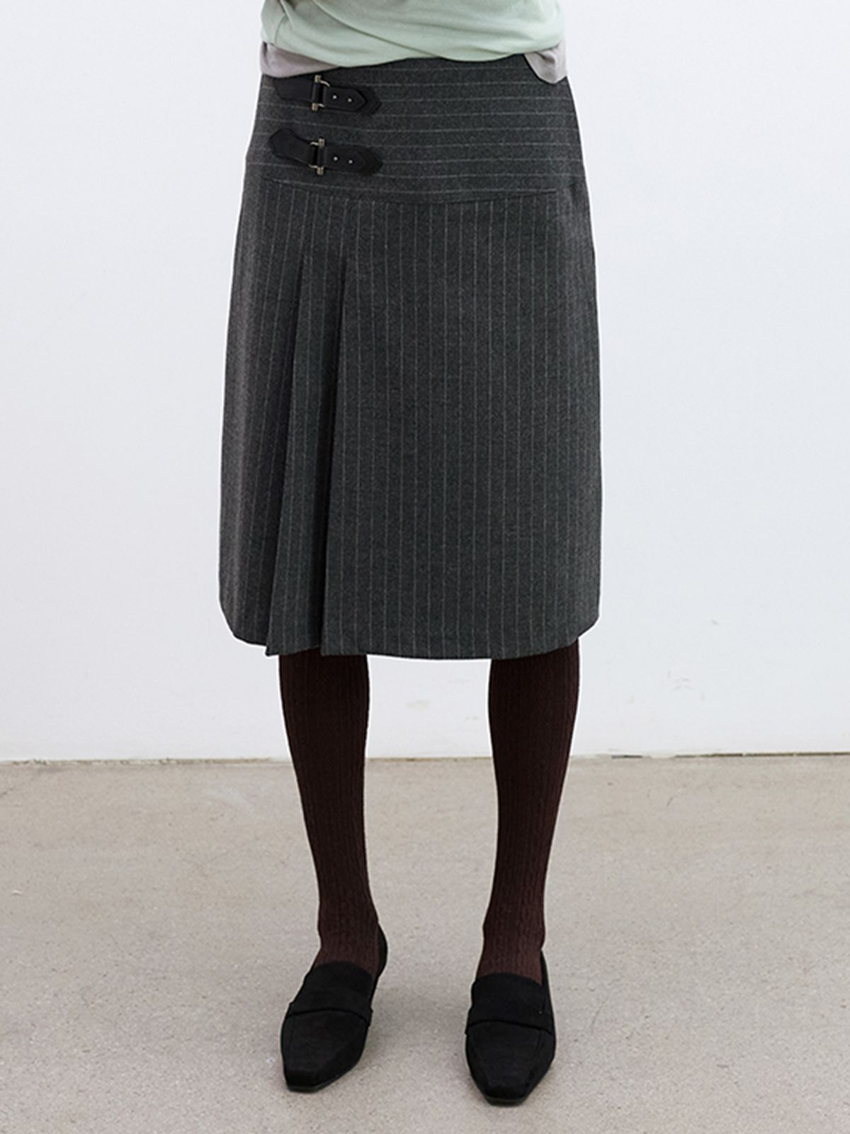 위메농(OUI MAIS NON) Ophelia belted stripe wool skirts