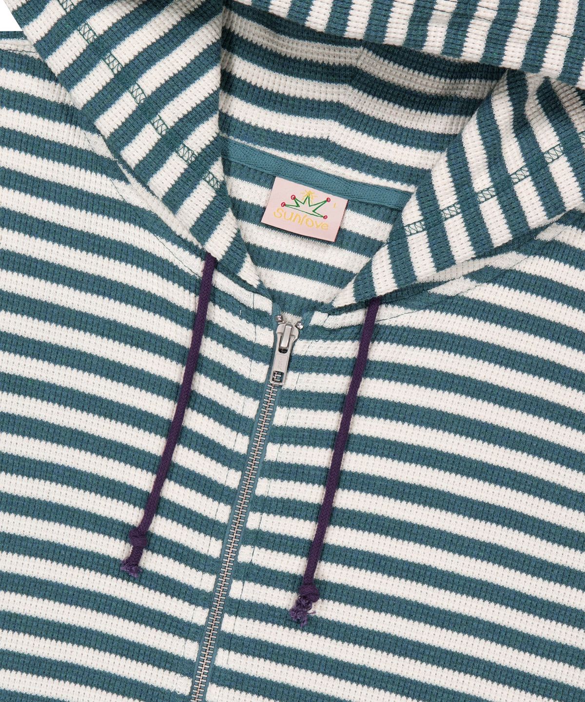 썬러브투어(SUNLOVETOUR) [HOME ALONe] Striped Waffle Zip Up Hoodie Blue