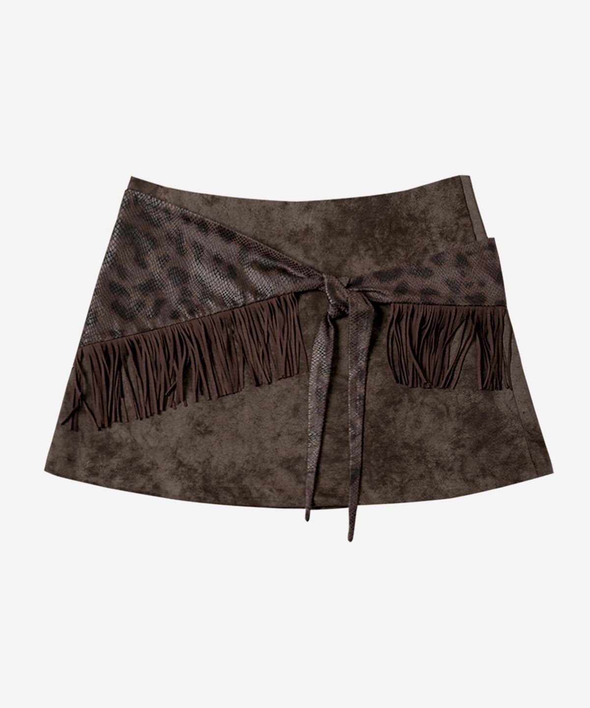 달링유어배드(DARLING, YOU'RE BAD) FRINGE WRAP LEATHER SKIRT #BROWN