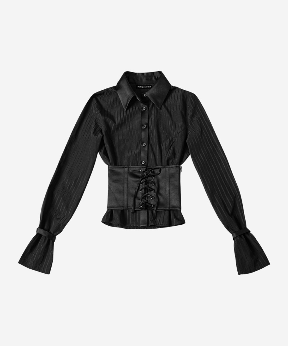 달링유어배드(DARLING, YOU'RE BAD) SATIN MIX CORSET SHIRT #BLACK STRIPE