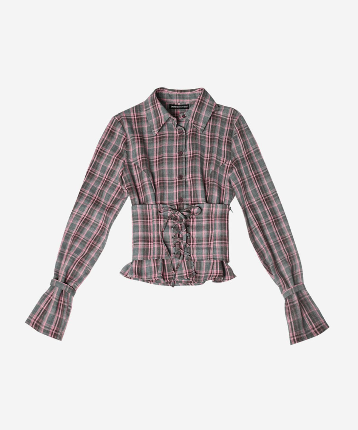 달링유어배드(DARLING, YOU'RE BAD) CHECK CORSET SHIRT #PINK GRAY