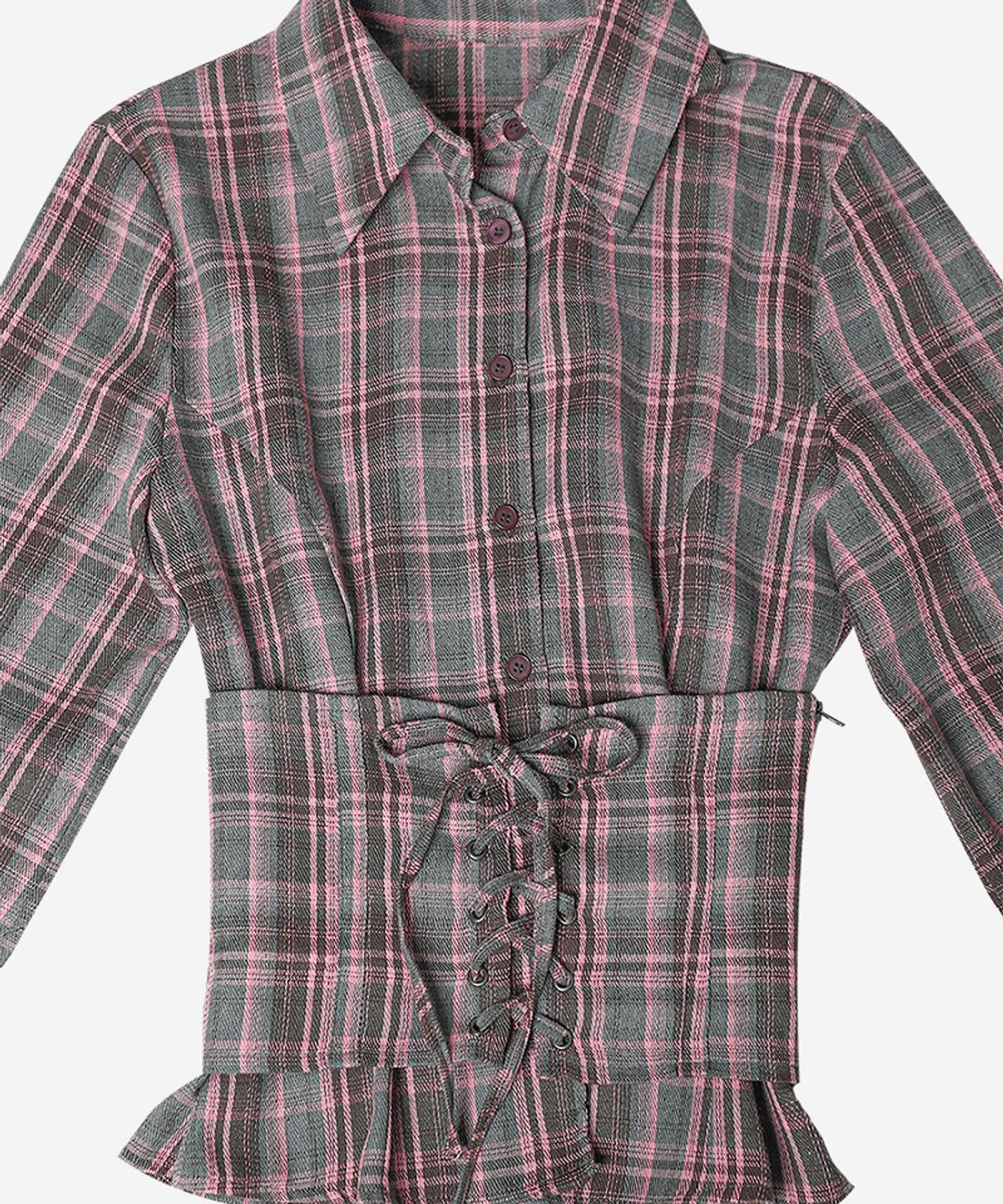 달링유어배드(DARLING, YOU'RE BAD) CHECK CORSET SHIRT #PINK GRAY