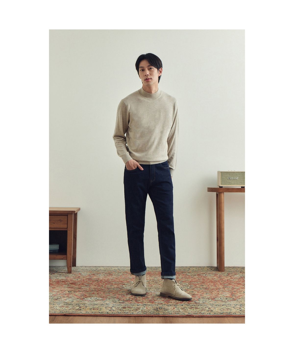 브렌우드(BRENTWOOD) [에센셜스] 솔리드 워셔블 하프터틀넥 스웨터 BRWAW25531BEX