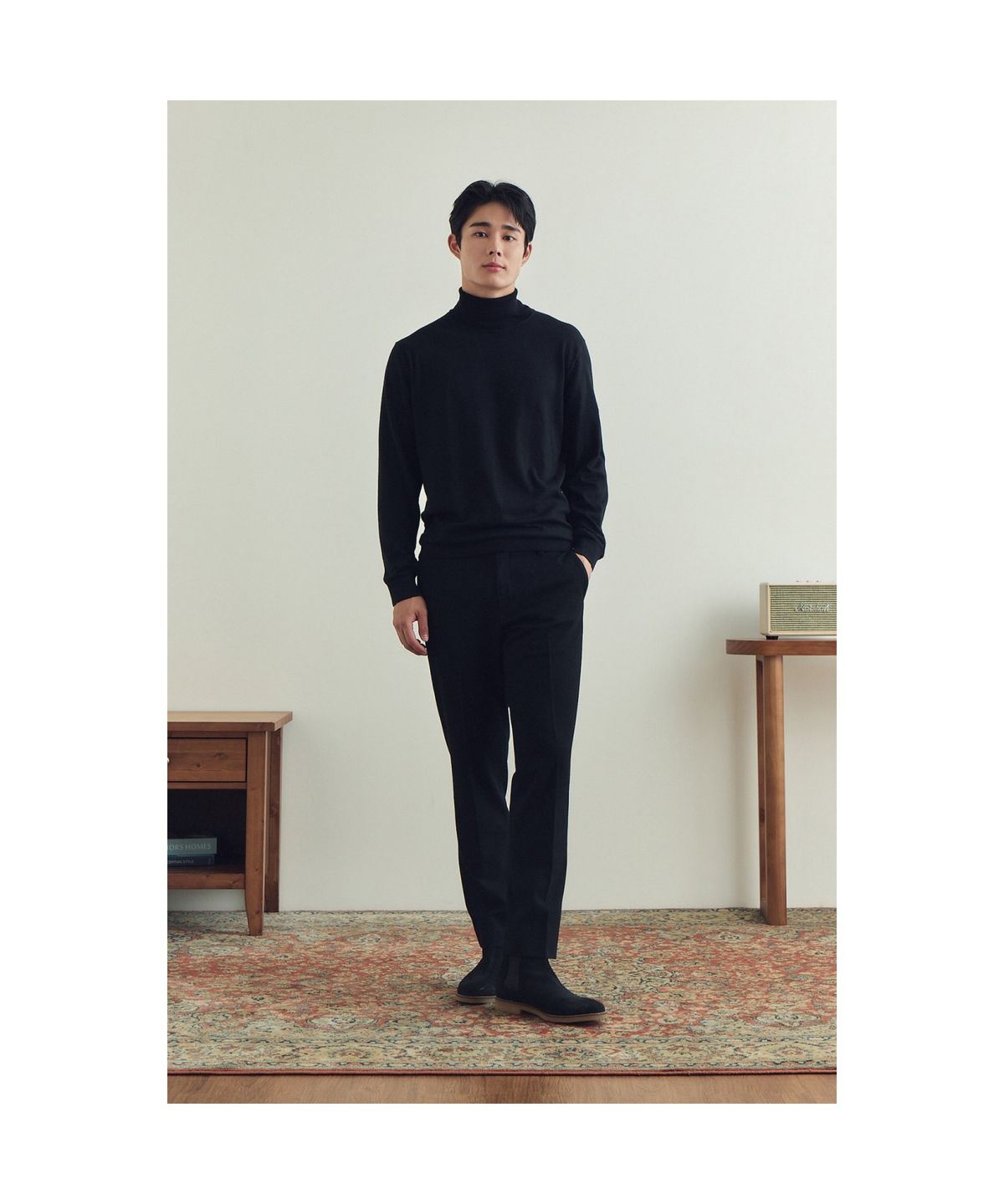 브렌우드(BRENTWOOD) [에센셜스] 솔리드 워셔블 롱터틀넥 스웨터 BRWAW25541BKX