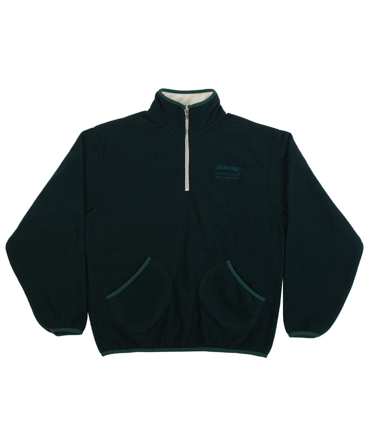 세러데이 레저 클럽(SATURDAY LEISURE CLUB) Leisure Terry Fleece Half Zip-Up Sweater(Unisex) - British Racing Green & Ivory