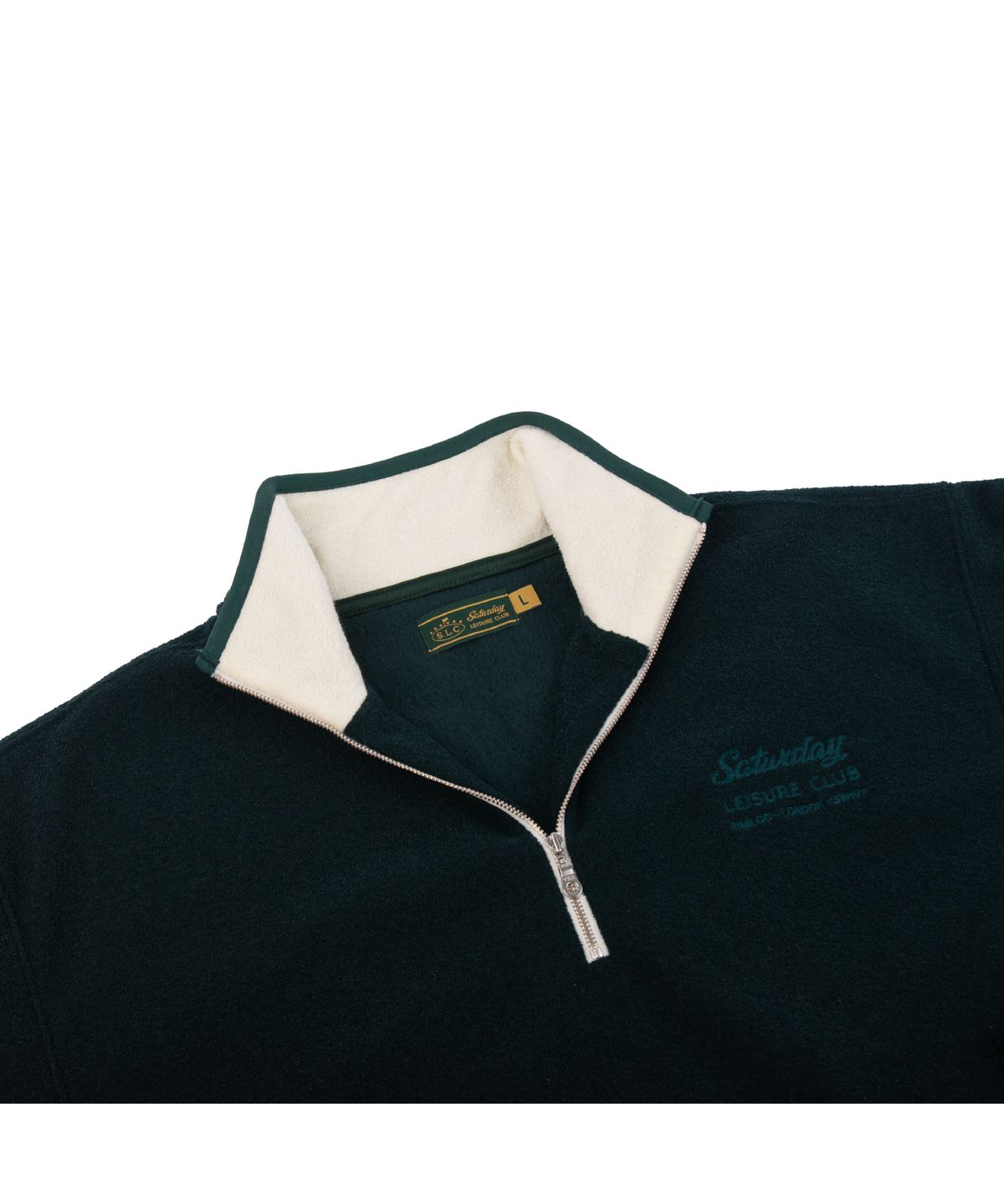 세러데이 레저 클럽(SATURDAY LEISURE CLUB) Leisure Terry Fleece Half Zip-Up Sweater(Unisex) - British Racing Green & Ivory