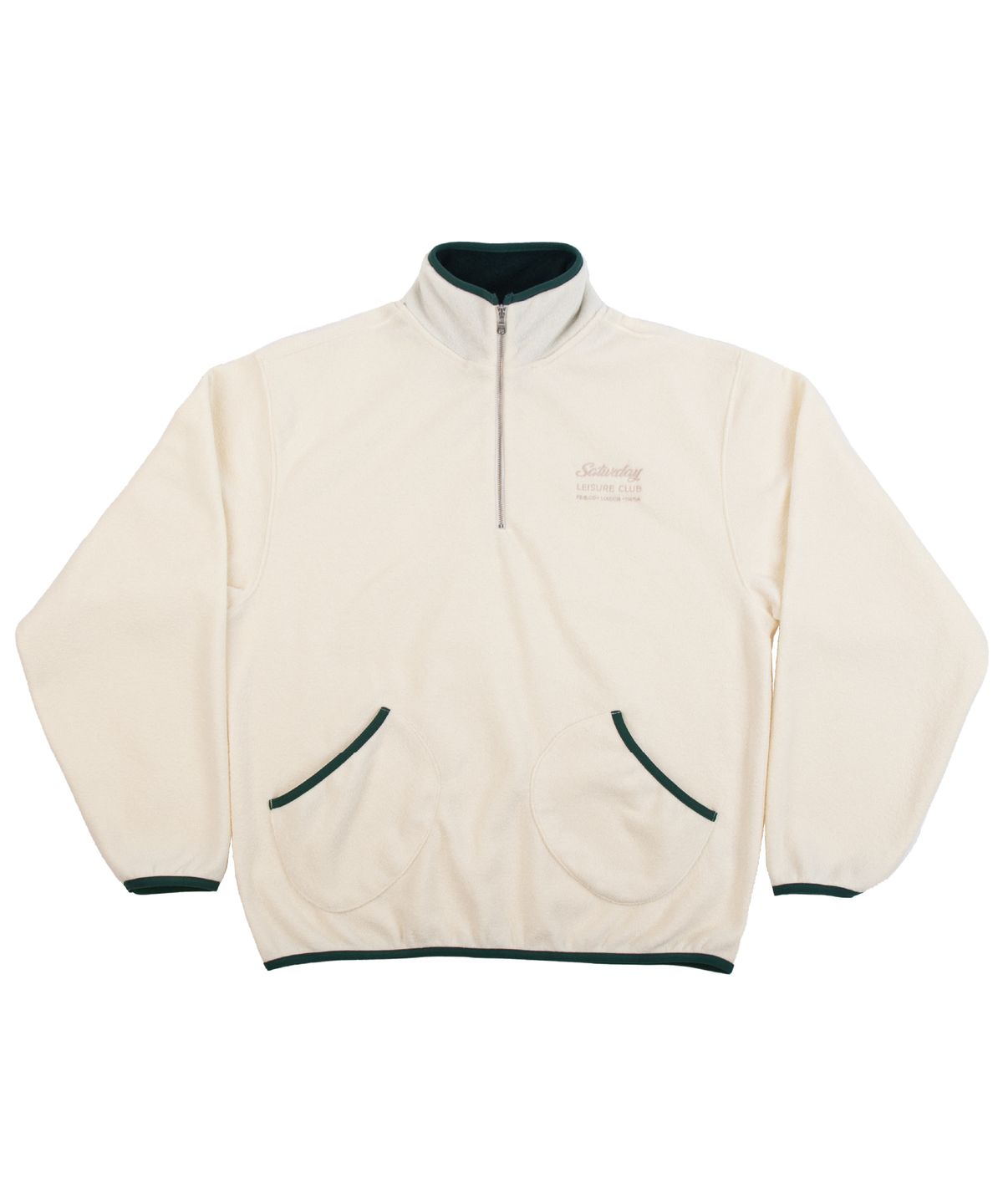 세러데이 레저 클럽(SATURDAY LEISURE CLUB) Leisure Terry Fleece Half Zip-Up Sweater(Unisex) - Ivory & British Racing Green