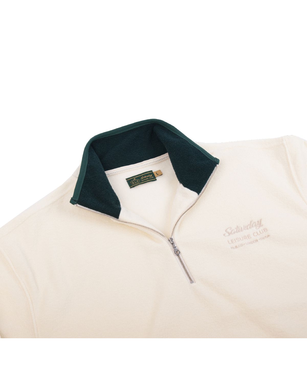 세러데이 레저 클럽(SATURDAY LEISURE CLUB) Leisure Terry Fleece Half Zip-Up Sweater(Unisex) - Ivory & British Racing Green