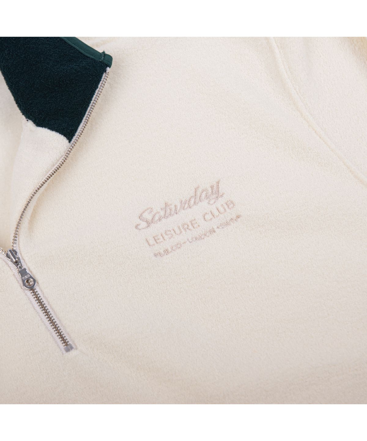 세러데이 레저 클럽(SATURDAY LEISURE CLUB) Leisure Terry Fleece Half Zip-Up Sweater(Unisex) - Ivory & British Racing Green