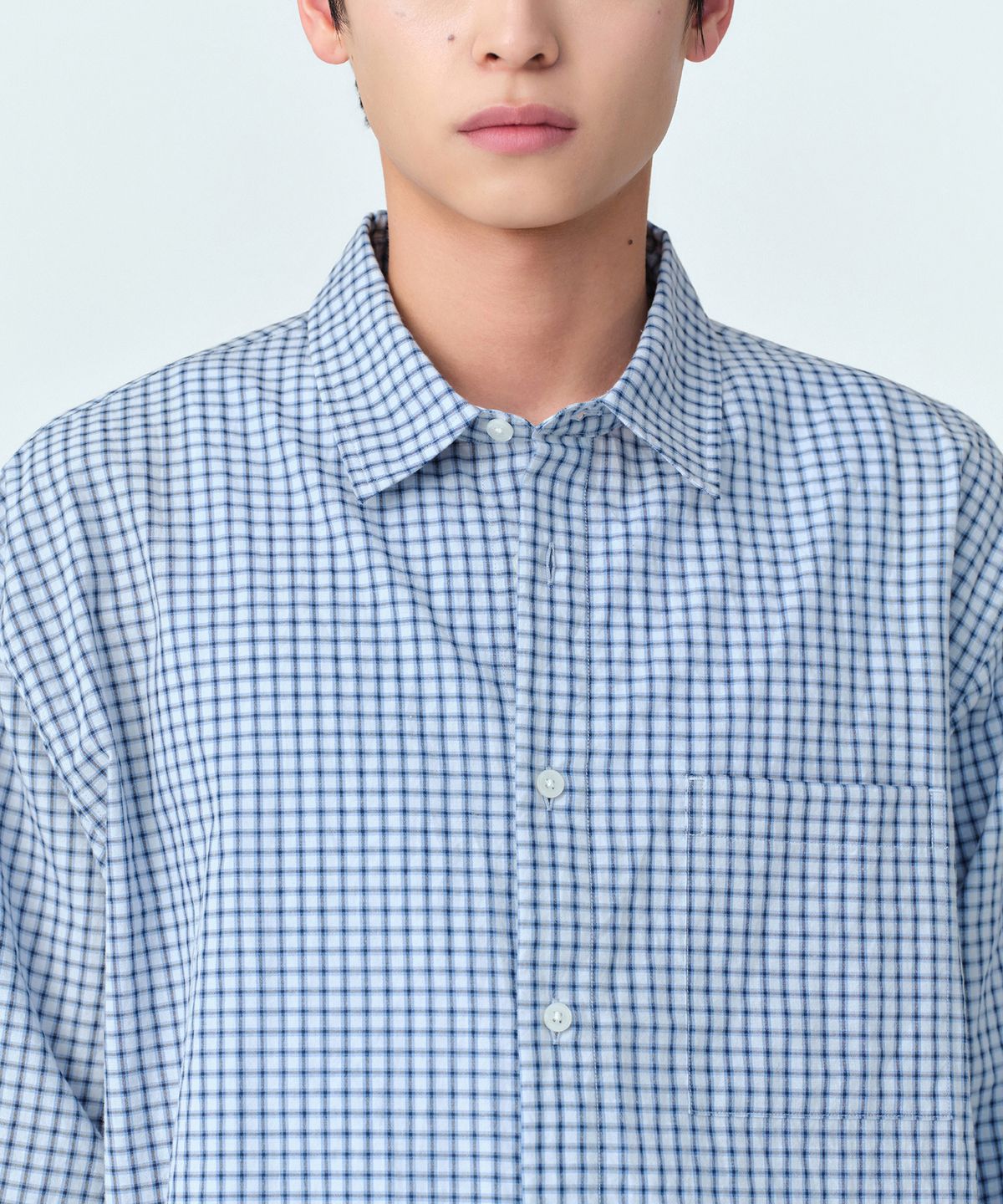 무신사 스탠다드(MUSINSA STANDARD) 릴렉스드 스몰 플레이드 체크 셔츠 [스카이 블루/네이비]