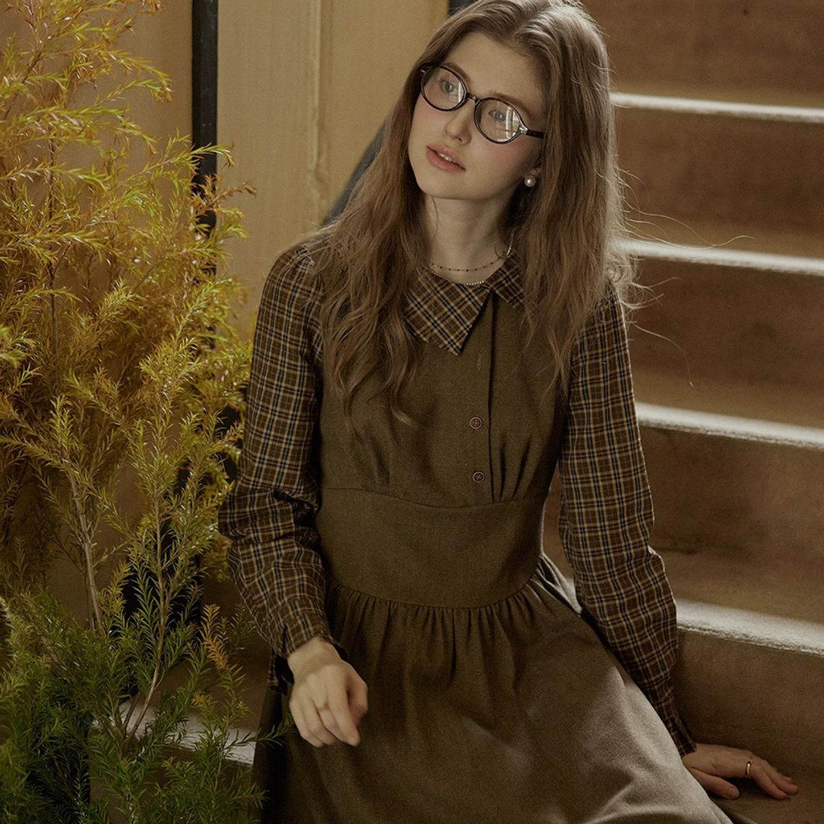 프라우드 마리(PROUD MARY) PM_Plaid shirt fake two-piece dress