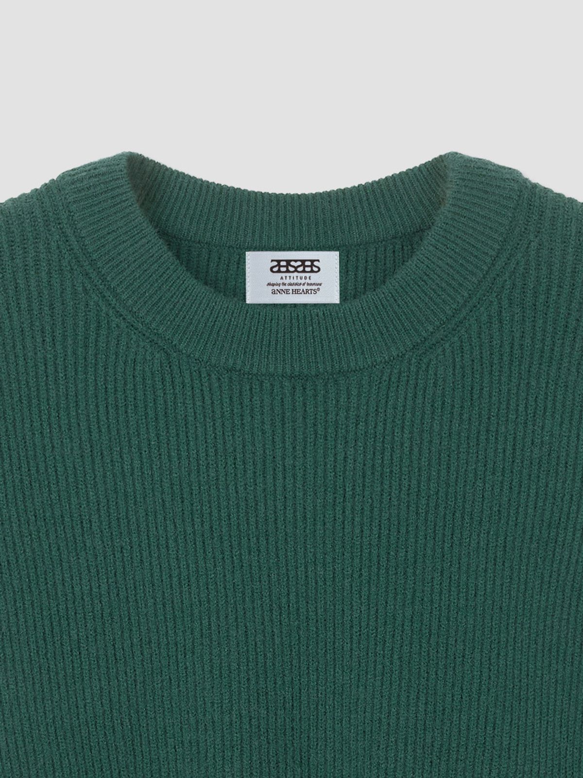 앤하츠(ANNEHEARTS) Bottom Logo Solid Knit Dark Green