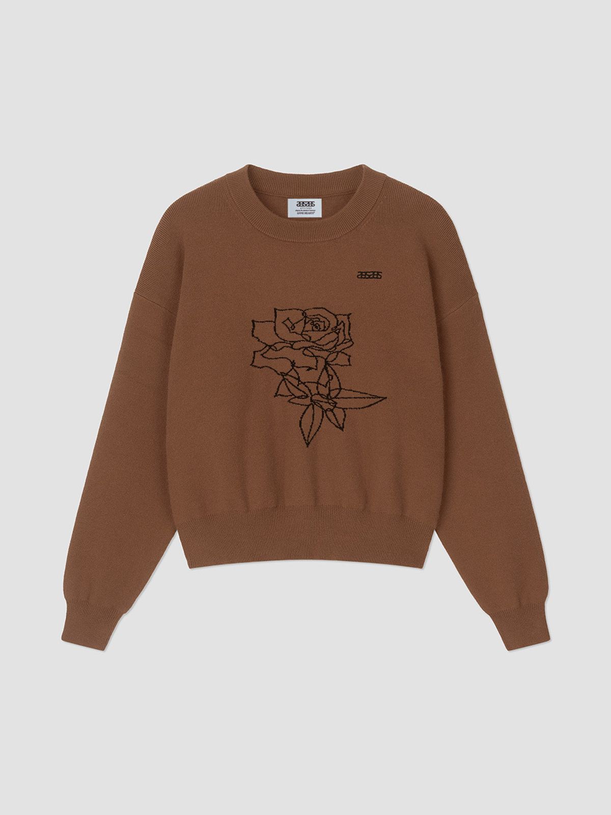 앤하츠(ANNEHEARTS) Rose Sketch Round Knit Brown