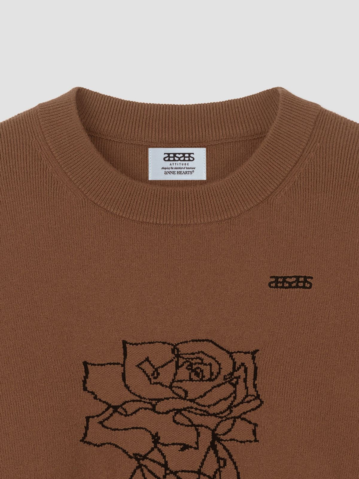 앤하츠(ANNEHEARTS) Rose Sketch Round Knit Brown