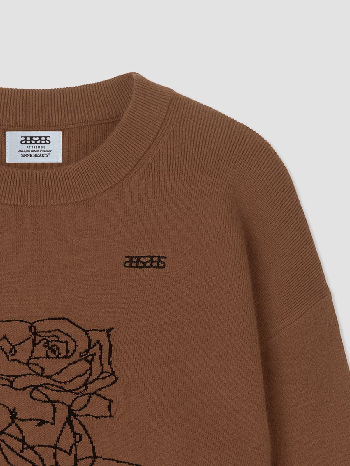앤하츠(ANNEHEARTS) Rose Sketch Round Knit Brown