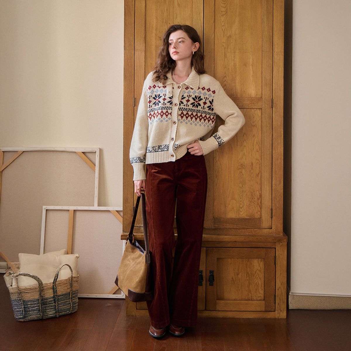 심플레트로(SIMPLE RETRO) SR_Island knitted cardigan