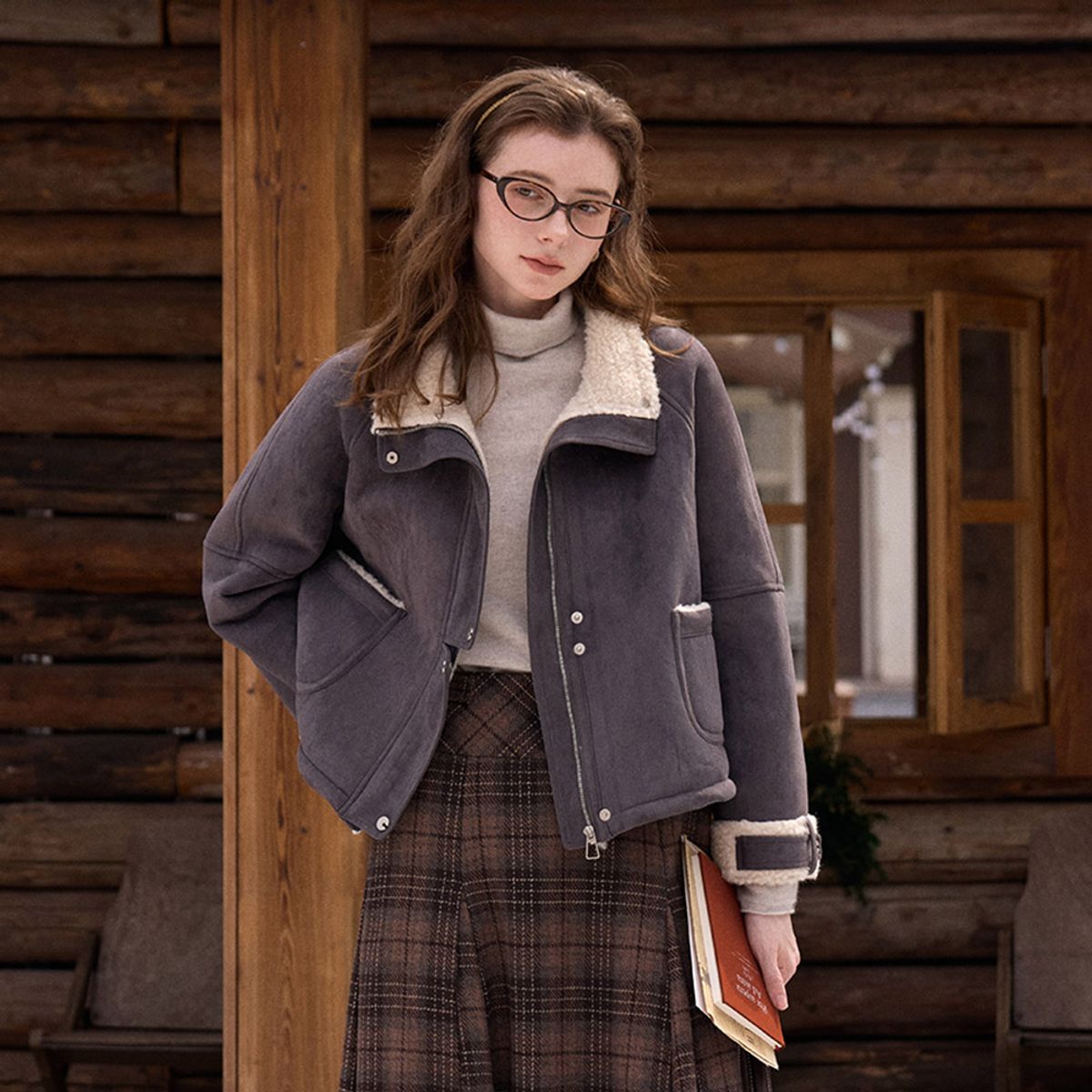 심플레트로(SIMPLE RETRO) SR_Short fur integrated jacket_2color