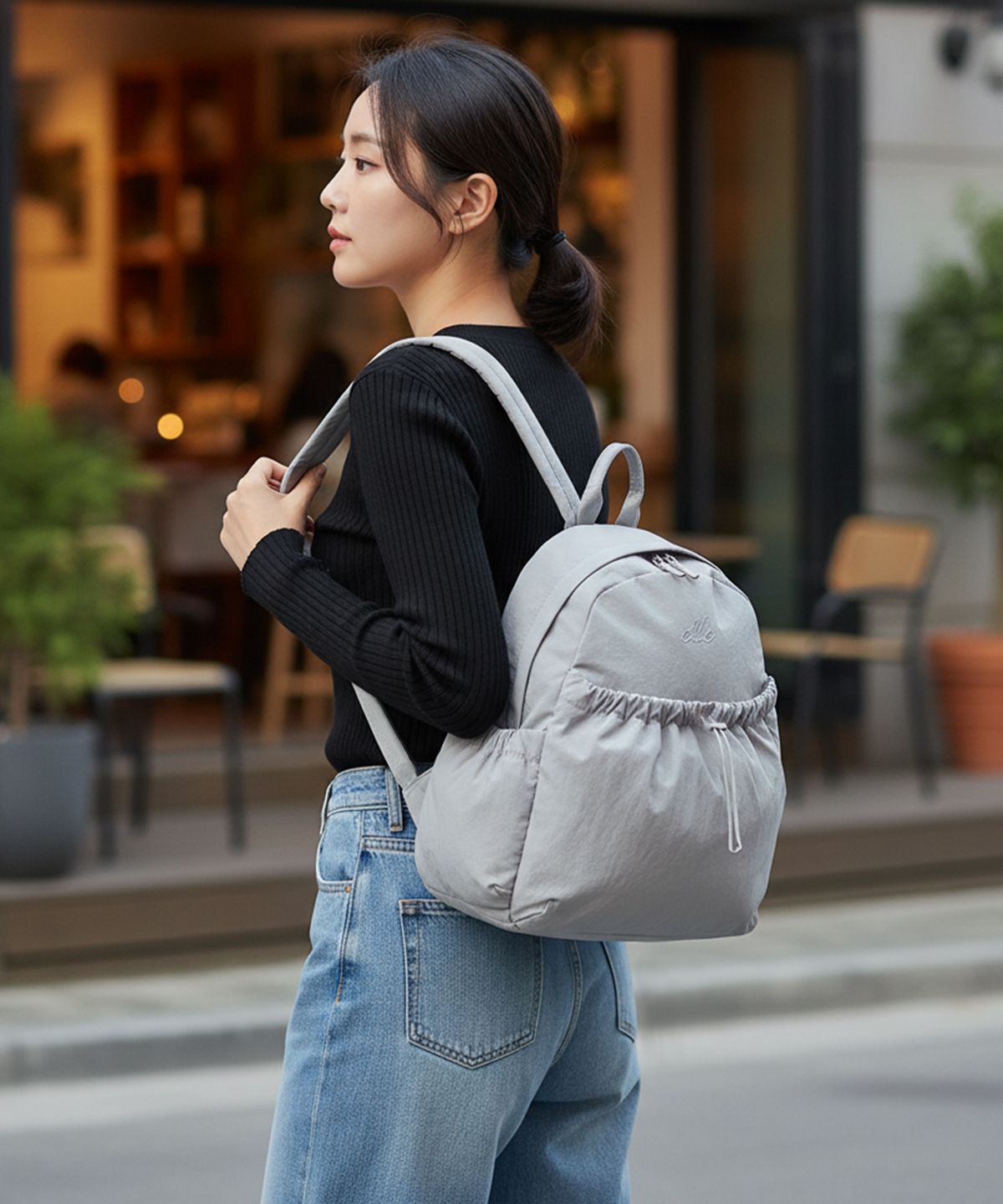 엘르(ELLE) 여성 캐주얼 여행용 학생 나일론 백팩 네아