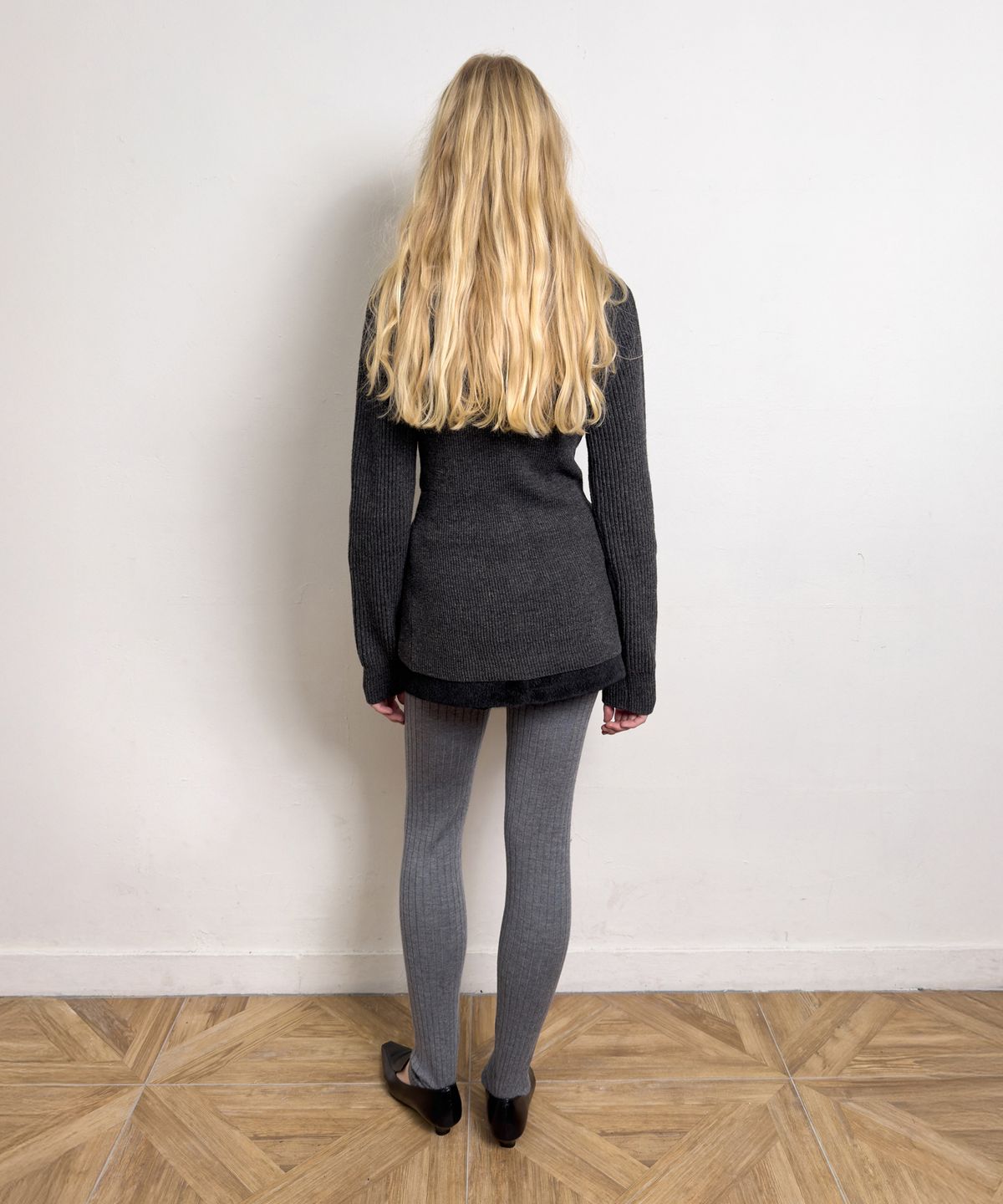 다이애그널(DIAGONAL) BOLERO LAYERED KNIT CARDIGAN (dark grey)