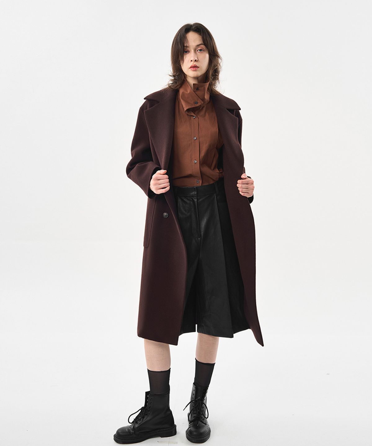라넌큘러스(RANUNCULUS) 오버핏 더블 롱 울 코트_DARK BROWN