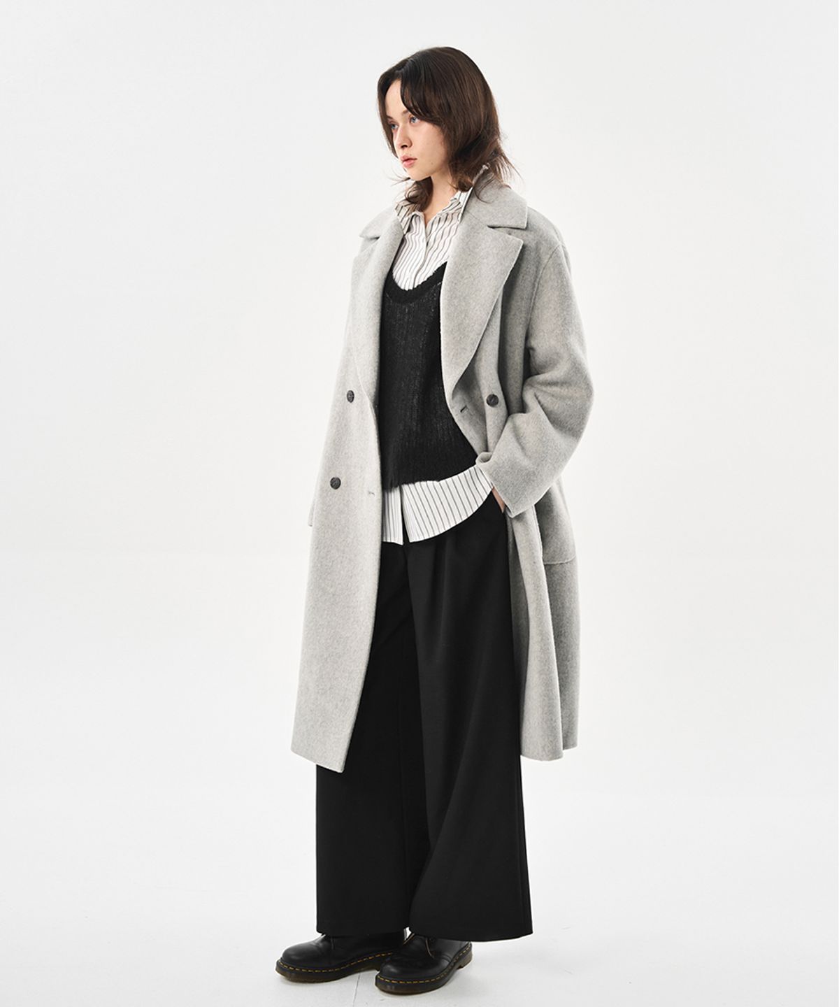 라넌큘러스(RANUNCULUS) 오버핏 더블 롱 울 코트_MELANGE GREY