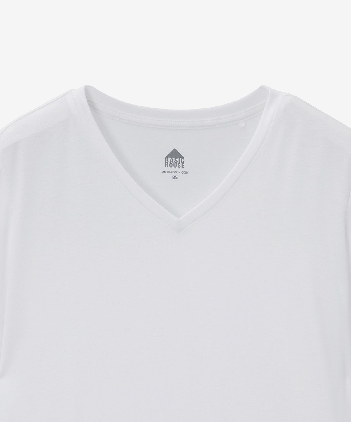 베이직하우스(BASIC HOUSE) 여성 레이온 찰랑 스판 오버핏 브이넥 무지 반팔티셔츠 화이트
