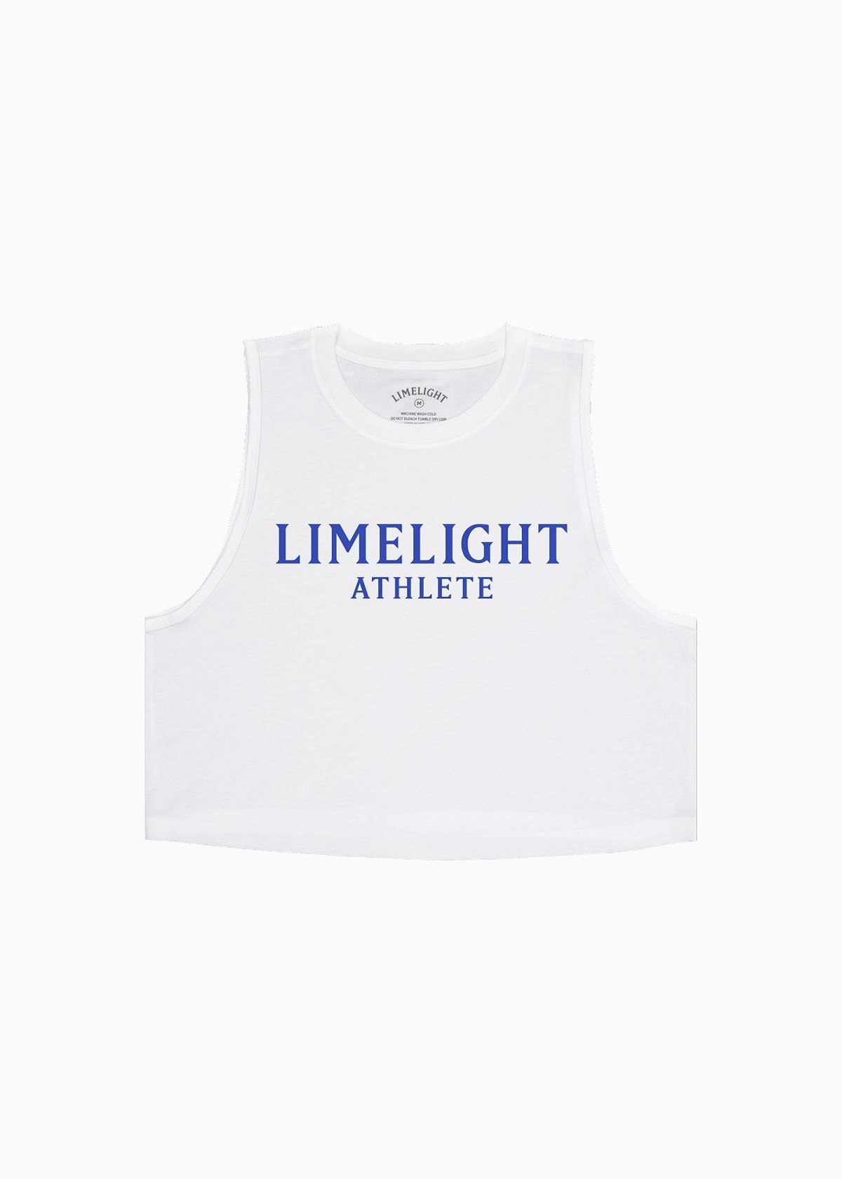 라임라잇 어패럴(LIMELIGHT APPAREL) 애슬릿 우먼즈 크롭 슬리브리스 (화이트/블루)