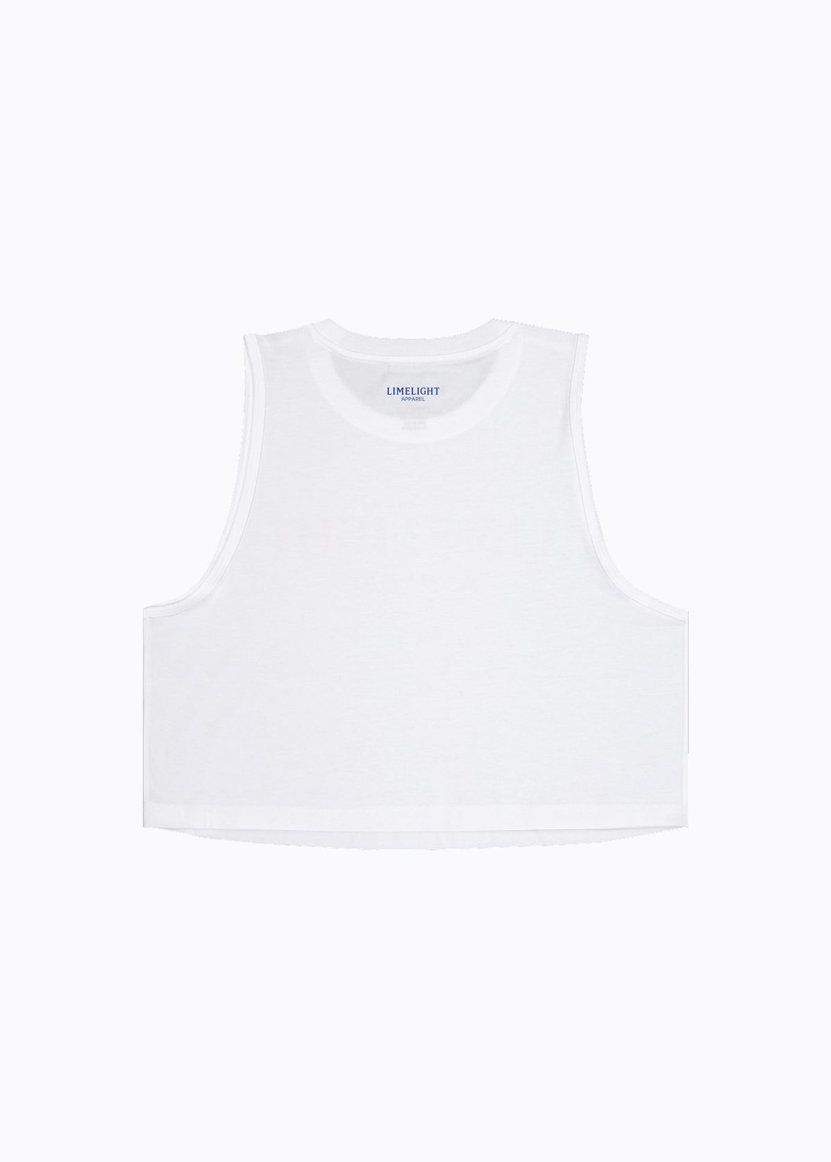 라임라잇 어패럴(LIMELIGHT APPAREL) 애슬릿 우먼즈 크롭 슬리브리스 (화이트/블루)