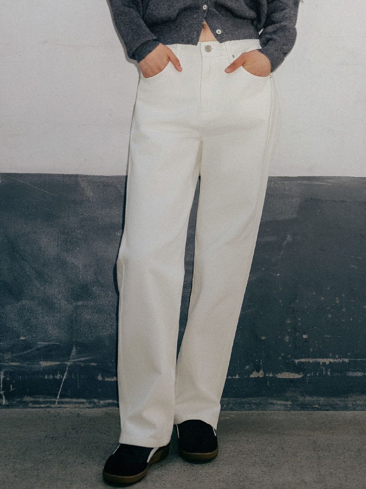 앤하츠(ANNEHEARTS) Color Wide Denim Pants Ivory