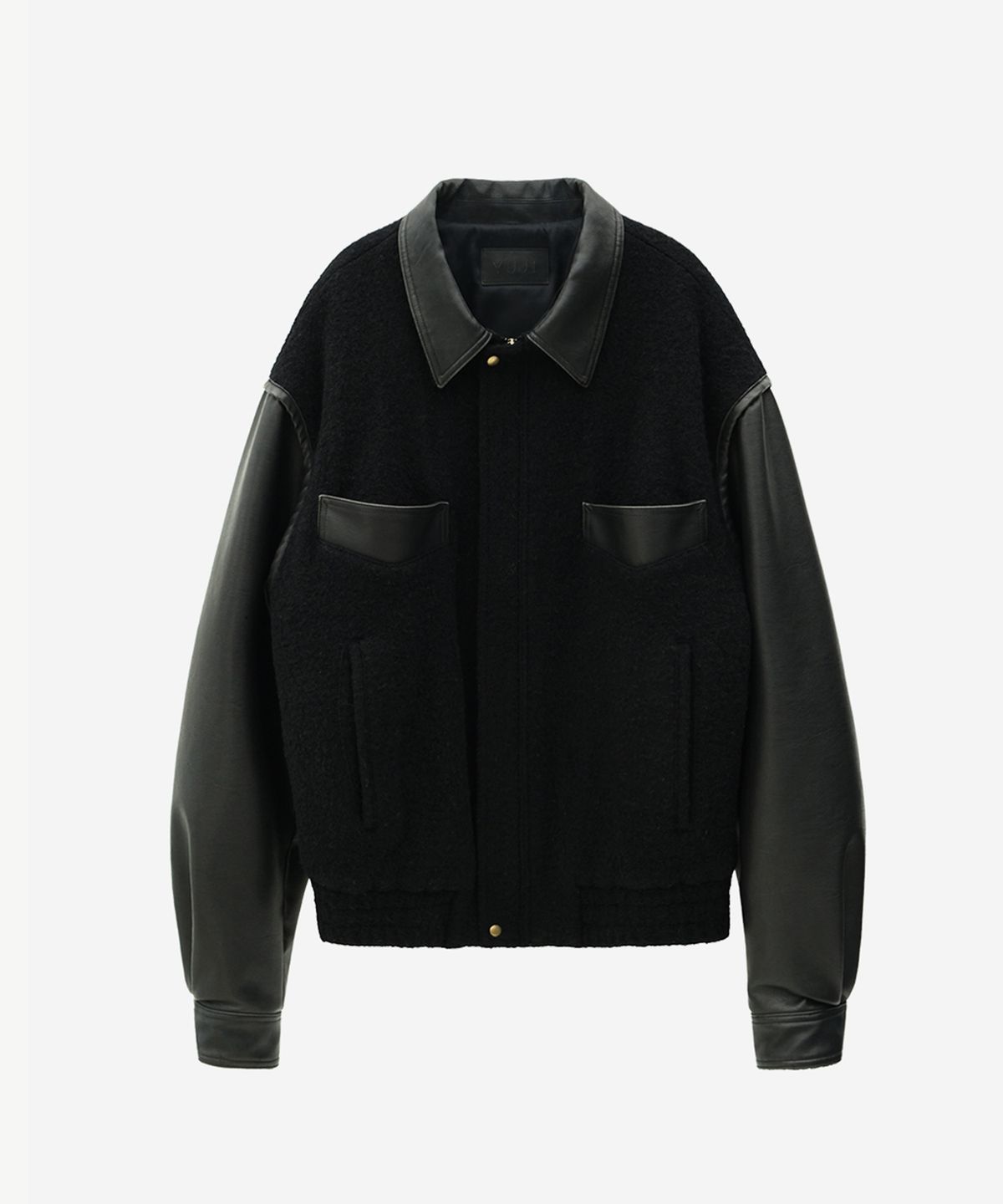 유지(YUJI) YUJI LOGO PATCH VARCITY JUMPER BLACK