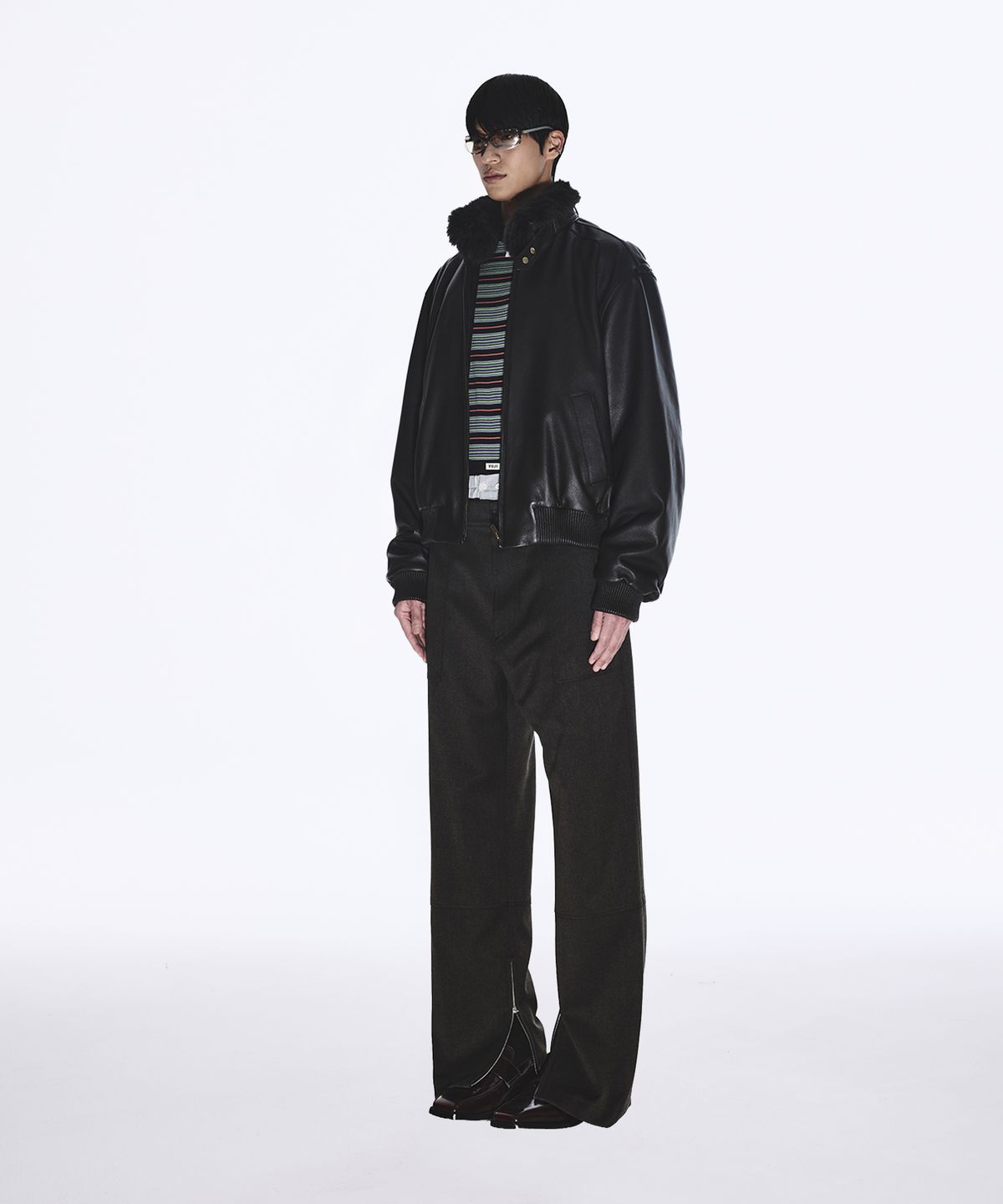 유지(YUJI) FUR LEATHER BLOUSON JACKET DARK BROWN