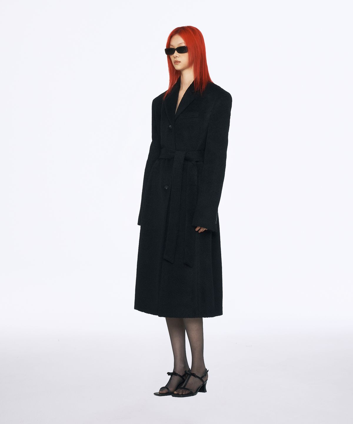 유지(YUJI) WOOL ALPAKA BLEND LONG COAT BLACK