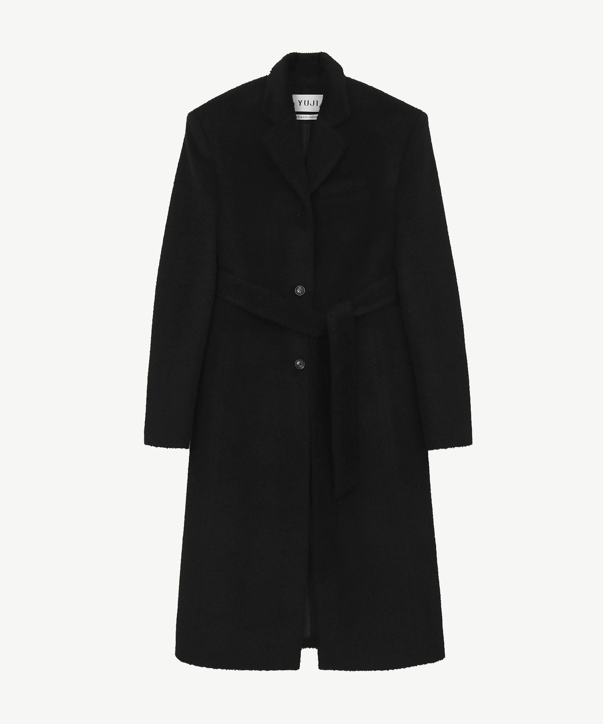 유지(YUJI) WOOL ALPAKA BLEND LONG COAT BLACK