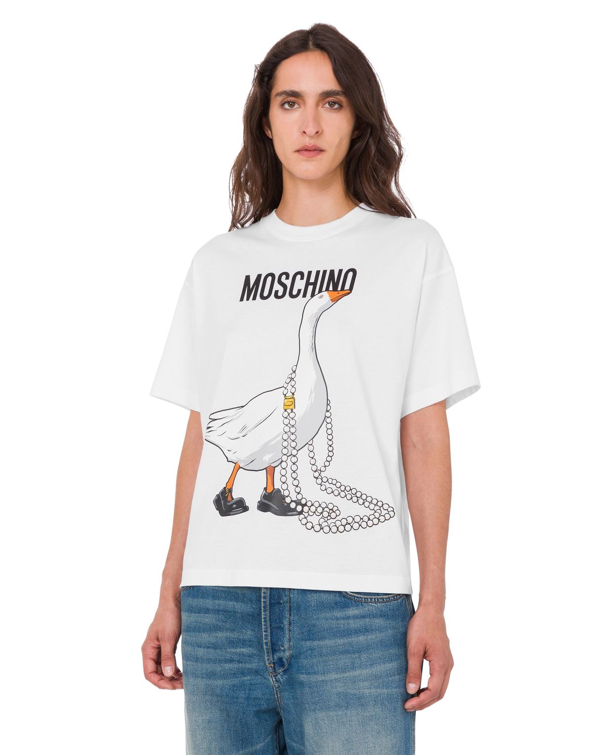 모스키노(MOSCHINO) 구스 펄 화이트 코튼 저지 티셔츠