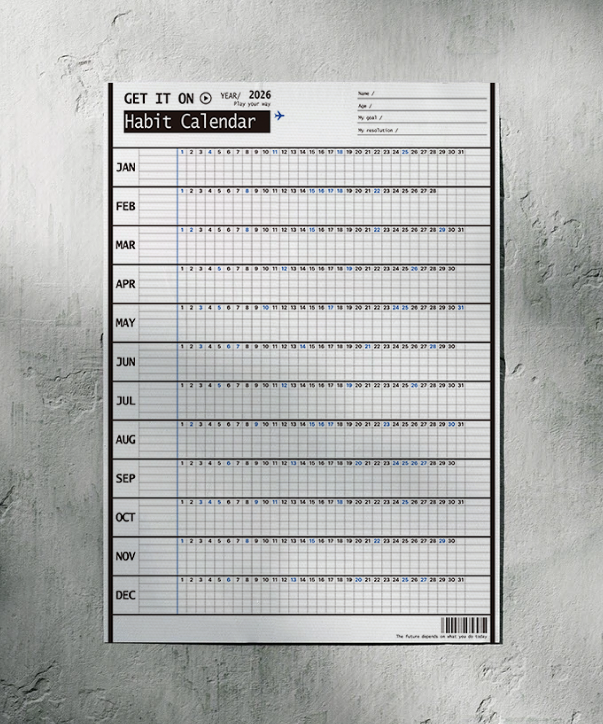 겟잇온(GET IT ON) [2PACK/3PACK] 2026 패브릭 해빗 캘린더