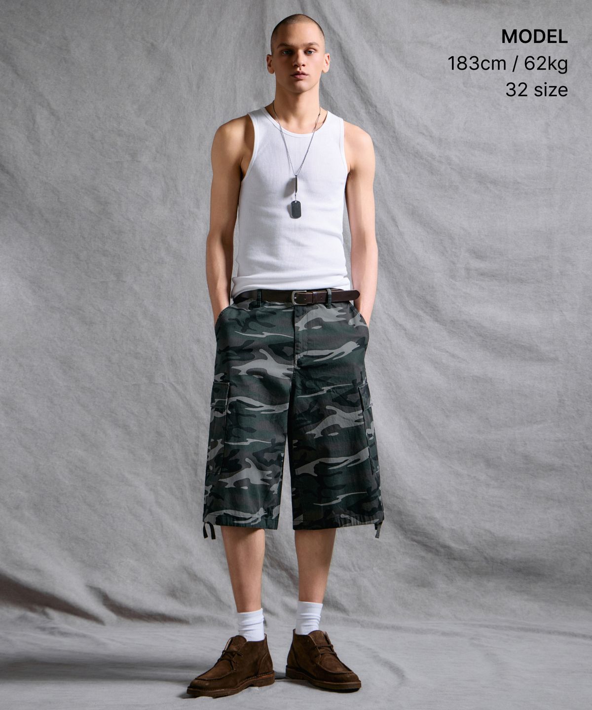 무신사 스탠다드(MUSINSA STANDARD) 카무플라주 카고 버뮤다 팬츠 [카키/카모]