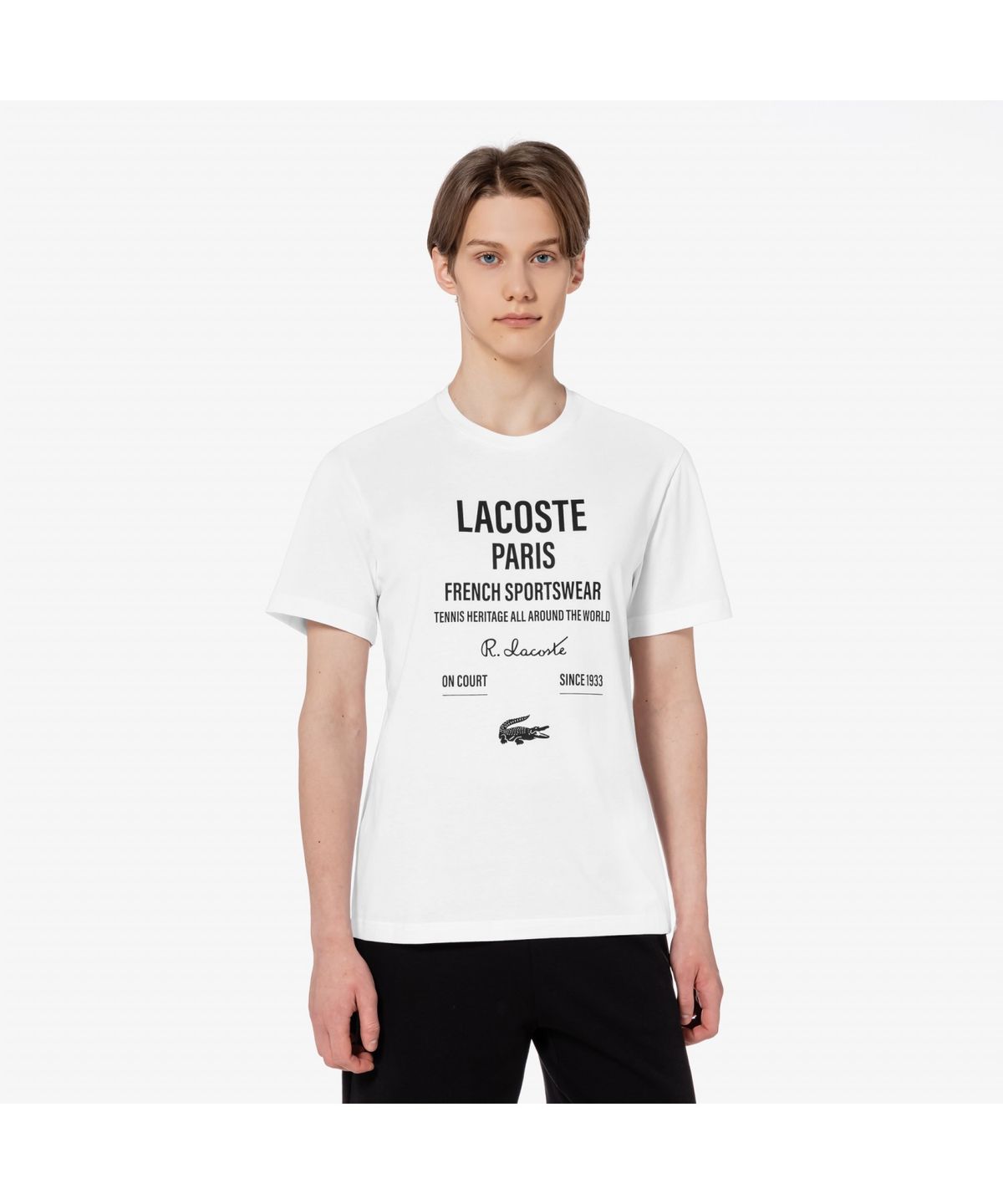 라코스테(LACOSTE) 남성 레터링 그래픽 프린트 티셔츠 TH2692-55G 001